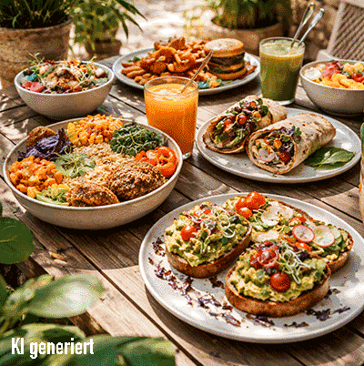 gedeckter Tisch mit vegetarischen Gerichten